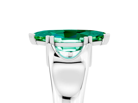 White gold Marquise Cut Emerald Solitaire Ring with Wide Band and Prong Setting_5