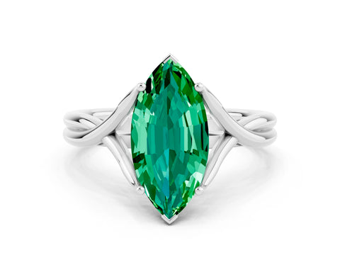 White gold Marquise Cut Emerald Solitaire Twist Band Prong Setting Ring_24