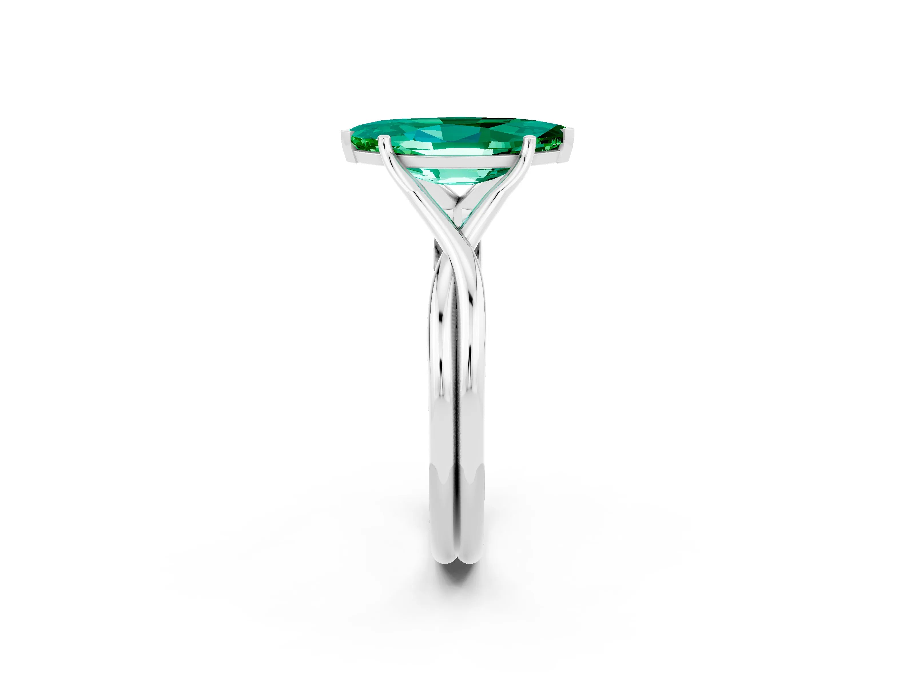 White gold Marquise Cut Emerald Solitaire Twist Band Prong Setting Ring_26