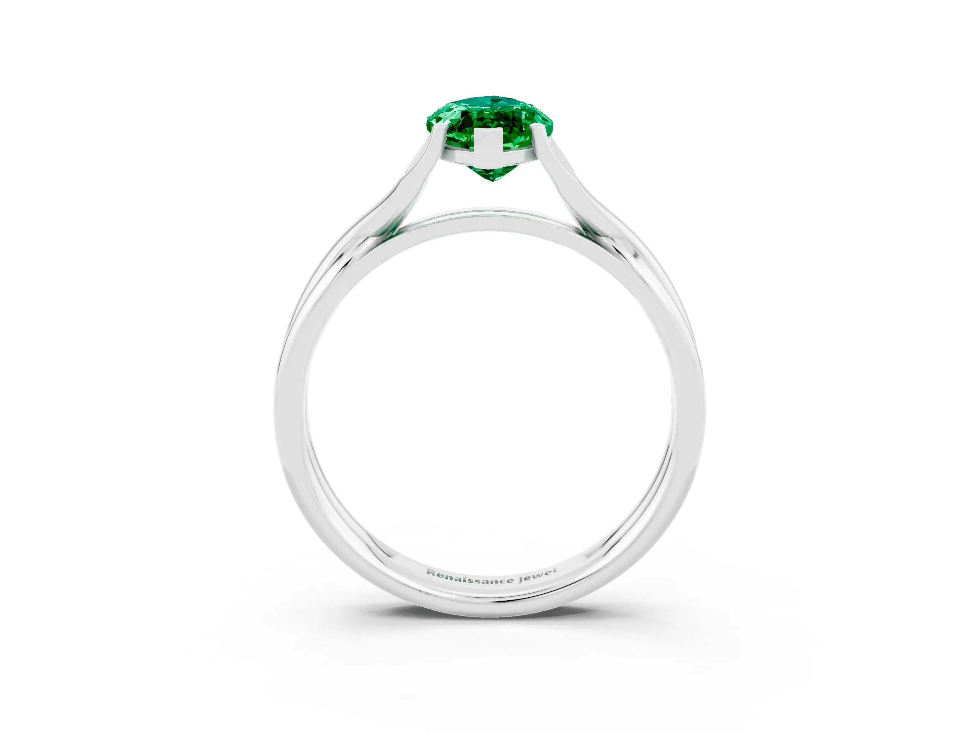 White gold Marquise Cut Emerald Solitaire Twist Band Prong Setting Ring_27