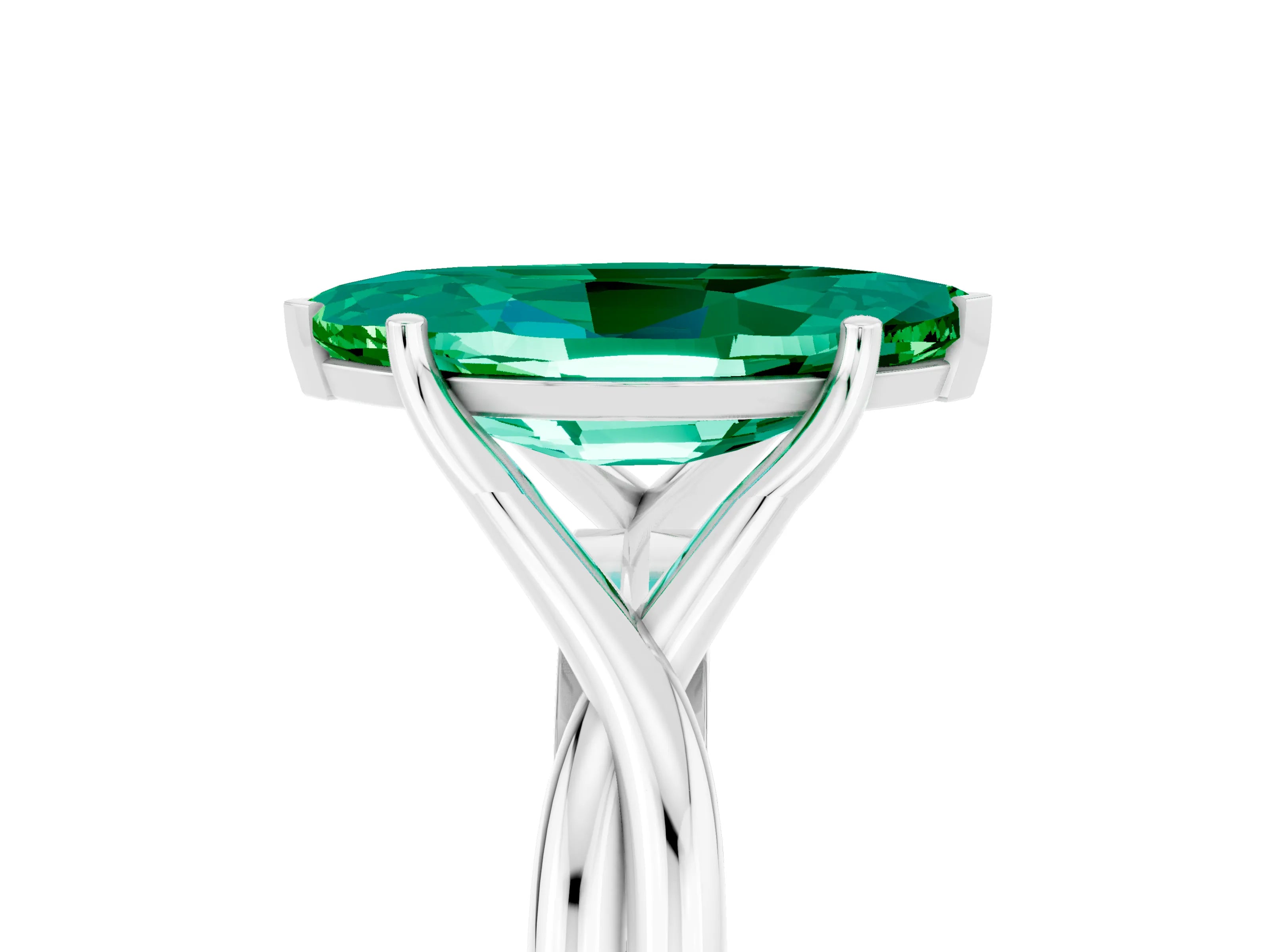 White gold Marquise Cut Emerald Solitaire Twist Band Prong Setting Ring_29