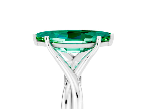 White gold Marquise Cut Emerald Solitaire Twist Band Prong Setting Ring_29