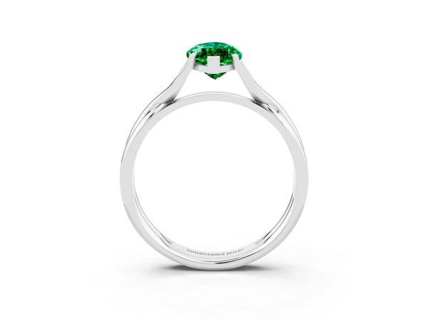 Platinum Marquise Cut Emerald Solitaire Twist Band Prong Setting Ring
