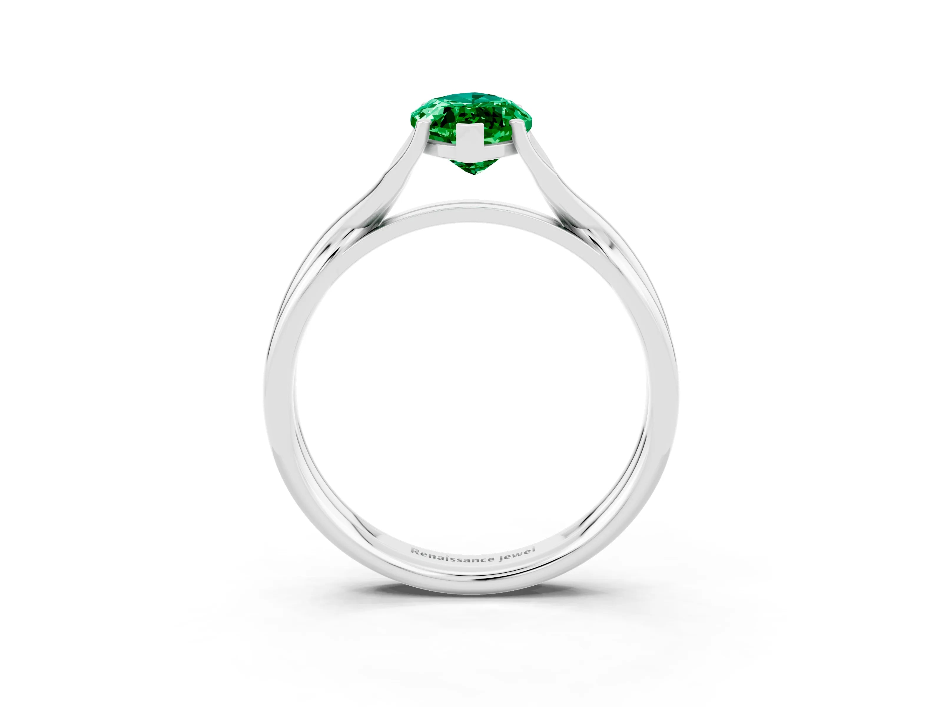 White gold Marquise Cut Emerald Solitaire Twist Band Prong Setting Ring_39