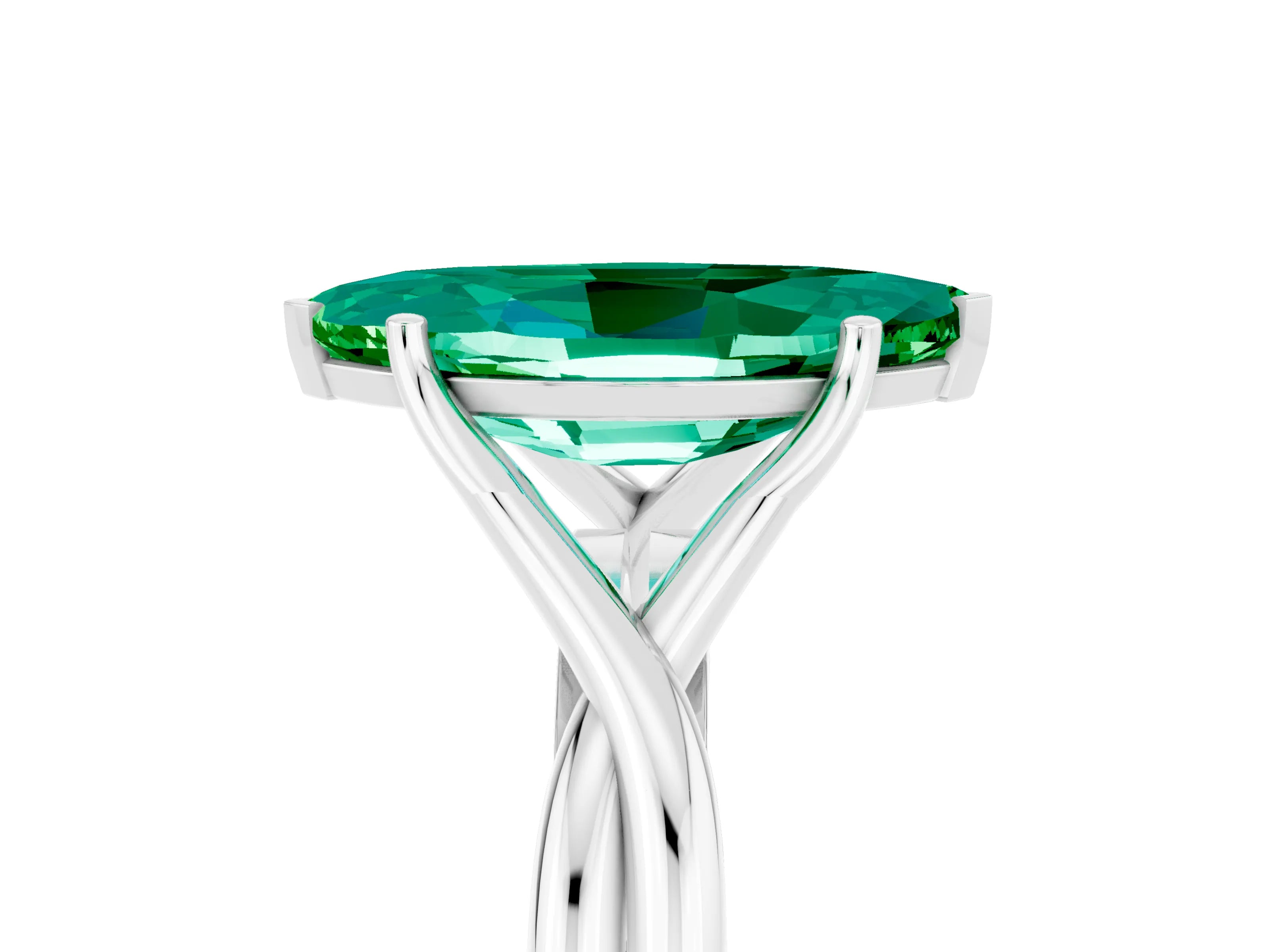 White gold Marquise Cut Emerald Solitaire Twist Band Prong Setting Ring_41