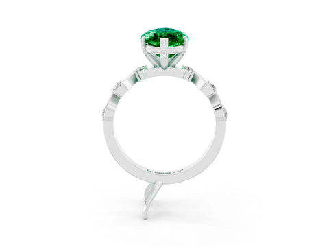 White gold Marquise Cut Emerald Solitaire Twisted Band with Round  Accents and Prong Setting_34