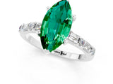 White gold Marquise Cut Emerald Solitaire with Side Baguettes and Channel Set Band_1