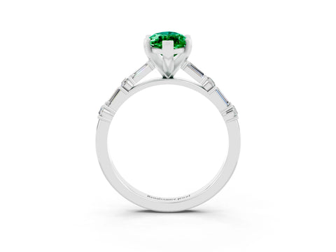 White gold Marquise Cut Emerald Solitaire with Side Baguettes and Channel Set Band_3