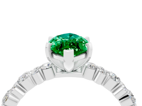 White gold Marquise Cut Emerald Solitaire with Side Stones, Pave Band, Four-Prong Setting_16