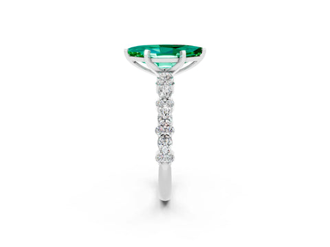 White gold Marquise Cut Emerald Solitaire with Side Stones, Pave Band, Four-Prong Setting_38
