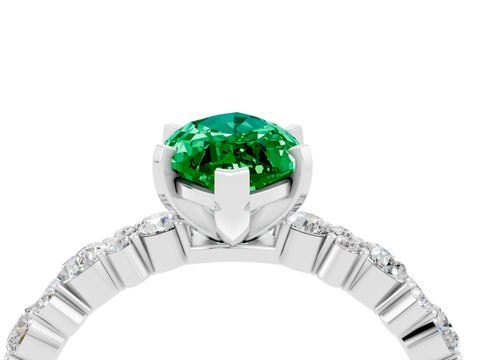 White gold Marquise Cut Emerald Solitaire with Side Stones, Pave Band, Four-Prong Setting_40