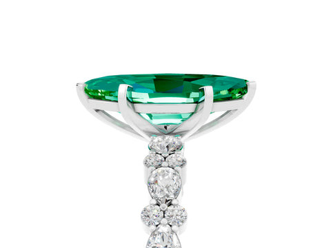 White gold Marquise Cut Emerald Solitaire with Side Stones, Pave Band, Four-Prong Setting_41