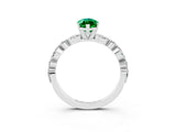 White gold Marquise Cut Emerald Solitaire with Side Stones on a Pavé Band and Four-Prong Setting_3