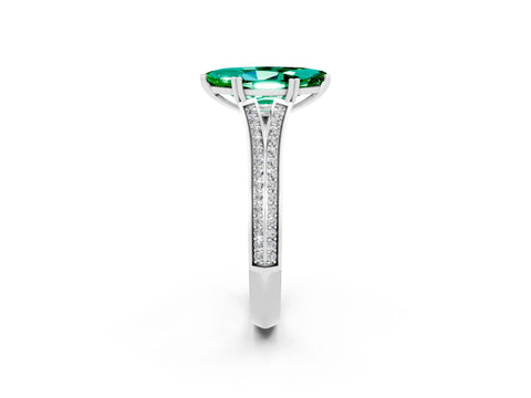 White gold Marquise Cut Emerald Split Shank Engagement Ring with Pavé Band_2