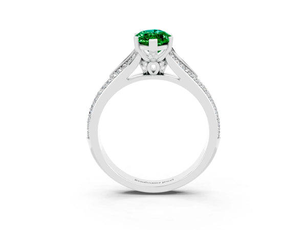 Platinum Marquise Cut Emerald Split Shank Engagement Ring with Pavé Band