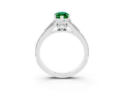 White gold Marquise Cut Emerald Split Shank Engagement Ring with Pavé Band_3