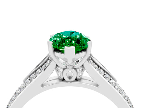 White gold Marquise Cut Emerald Split Shank Engagement Ring with Pavé Band_4