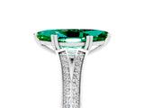 White gold Marquise Cut Emerald Split Shank Engagement Ring with Pavé Band_5