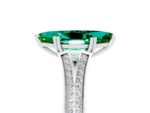White gold Marquise Cut Emerald Split Shank Engagement Ring with Pavé Band_5