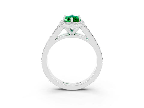 White gold Marquise Cut Emerald Split Shank Halo Ring with Four-Prong Setting_27