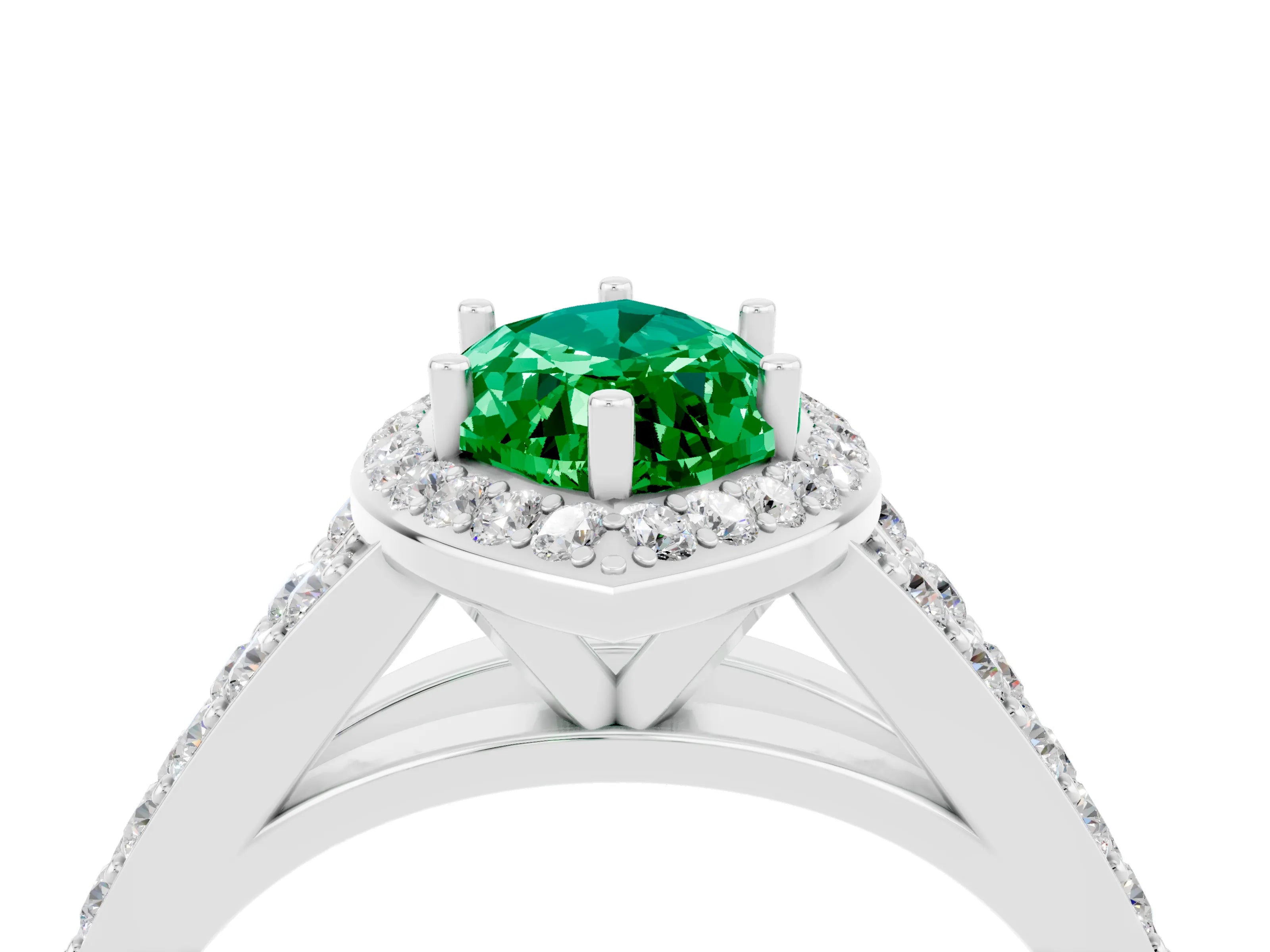 White gold Marquise Cut Emerald Split Shank Halo Ring with Four-Prong Setting_28