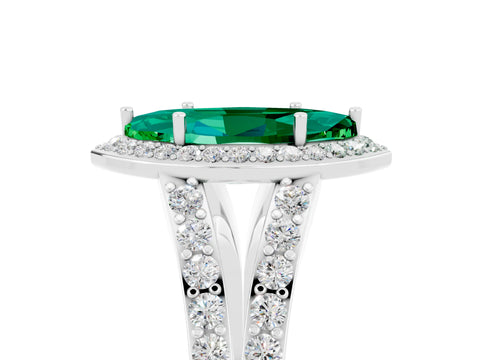 White gold Marquise Cut Emerald Split Shank Halo Ring with Four-Prong Setting_29