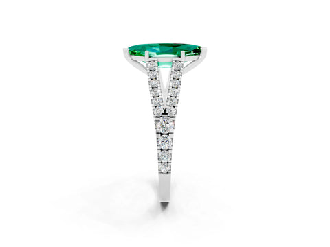 White gold Marquise Cut Emerald Split Shank Pavé Engagement Ring with Four-Prong Setting_14