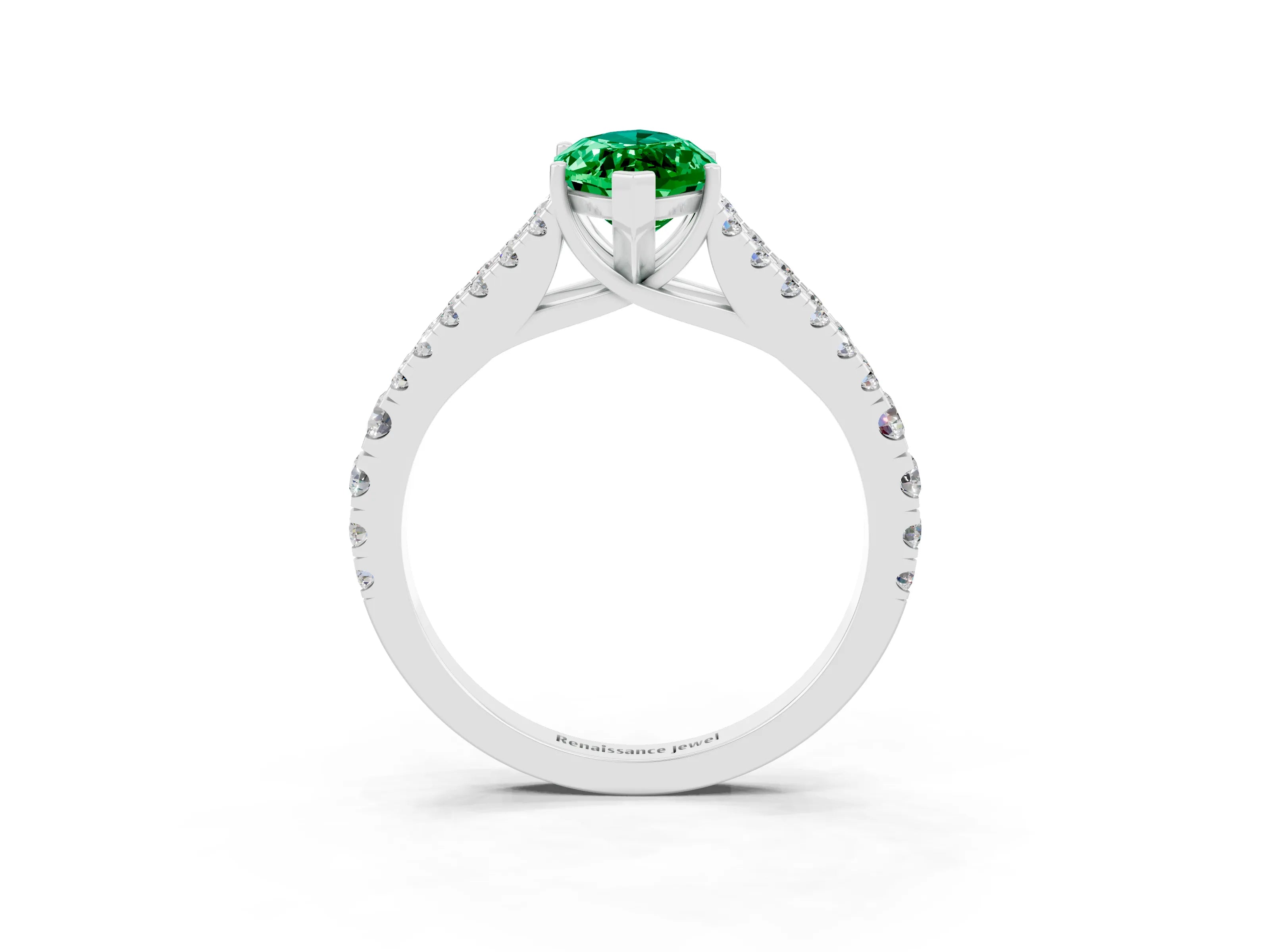 White gold Marquise Cut Emerald Split Shank Pavé Engagement Ring with Four-Prong Setting_15