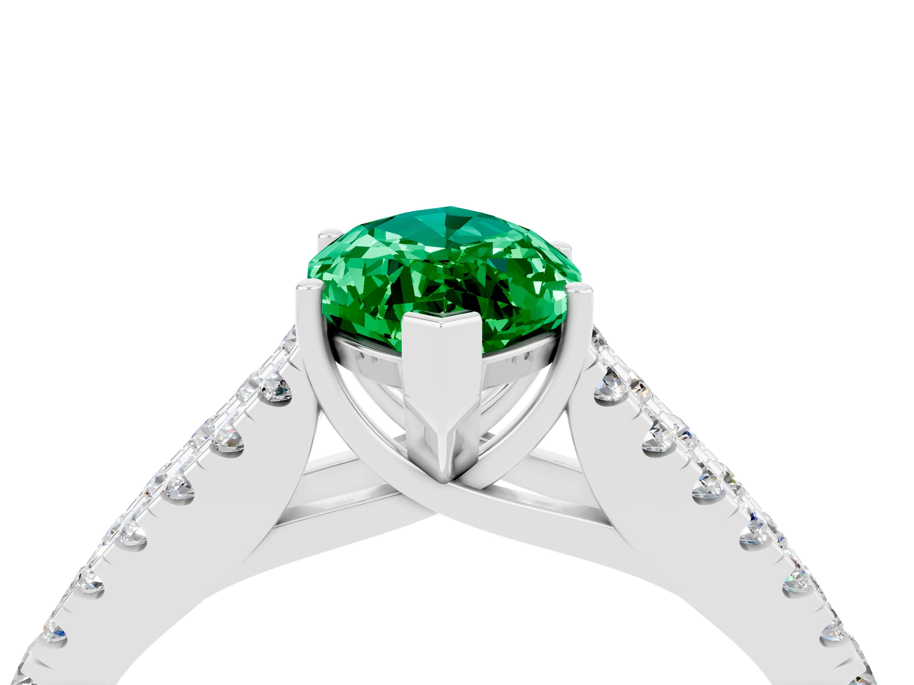 White gold Marquise Cut Emerald Split Shank Pavé Engagement Ring with Four-Prong Setting_16