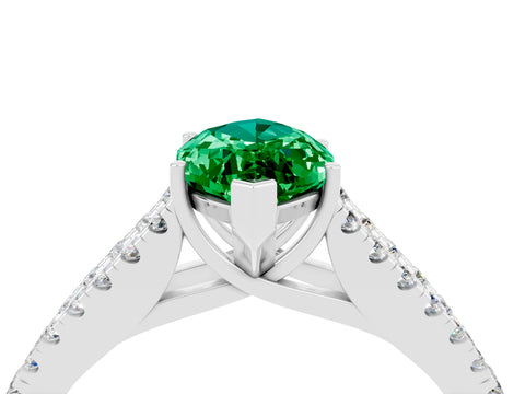 White gold Marquise Cut Emerald Split Shank Pavé Engagement Ring with Four-Prong Setting_16
