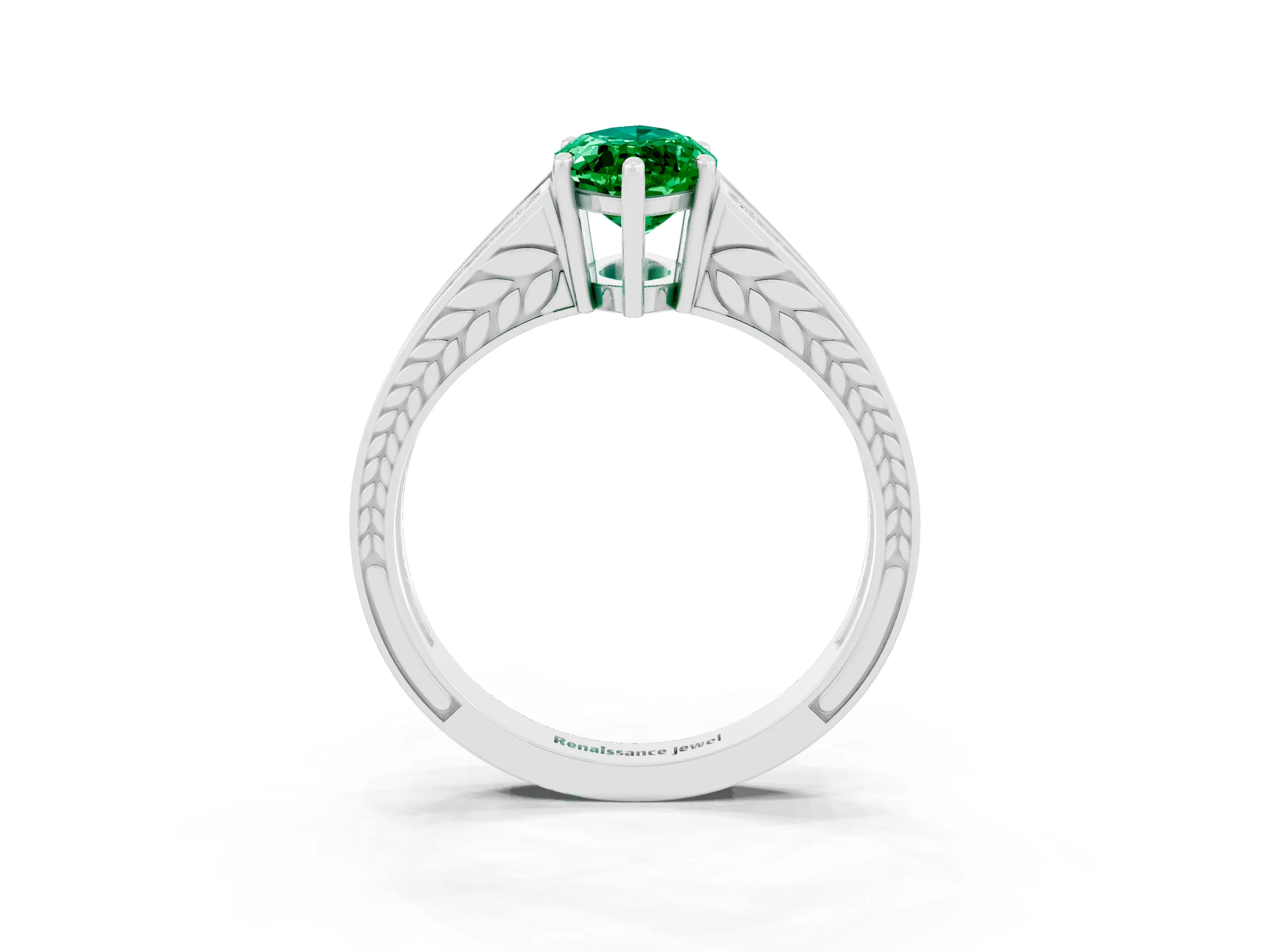 White gold Marquise Cut Emerald Split Shank Ring with Pavé Band and Four-Prong Setting_3