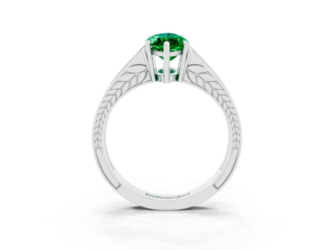 White gold Marquise Cut Emerald Split Shank Ring with Pavé Band and Four-Prong Setting_3