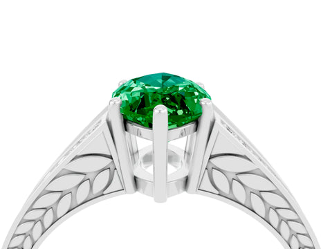 White gold Marquise Cut Emerald Split Shank Ring with Pavé Band and Four-Prong Setting_4