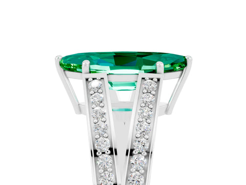 White gold Marquise Cut Emerald Split Shank Ring with Pavé Band and Four-Prong Setting_5
