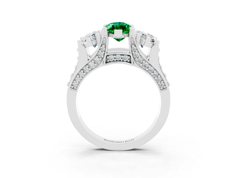 White gold Marquise Cut Emerald Three-Stone Ring with Channel Set Band and Four-Prong Setting_3