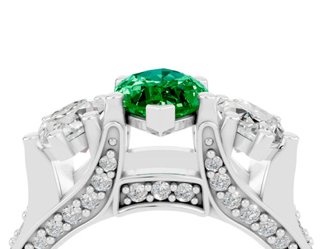 White gold Marquise Cut Emerald Three-Stone Ring with Channel Set Band and Four-Prong Setting_4