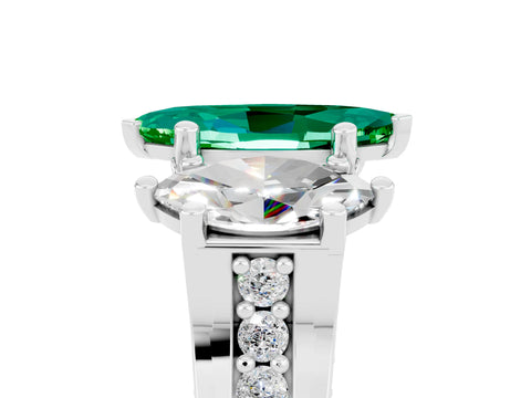 White gold Marquise Cut Emerald Three-Stone Ring with Channel Set Band and Four-Prong Setting_5