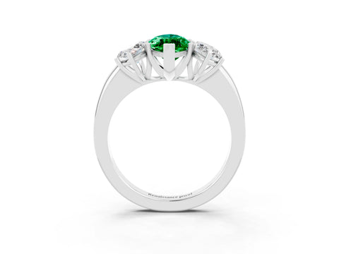 White gold Marquise Cut Emerald Three-Stone Ring with Four-Prong Setting and Classic Band_3
