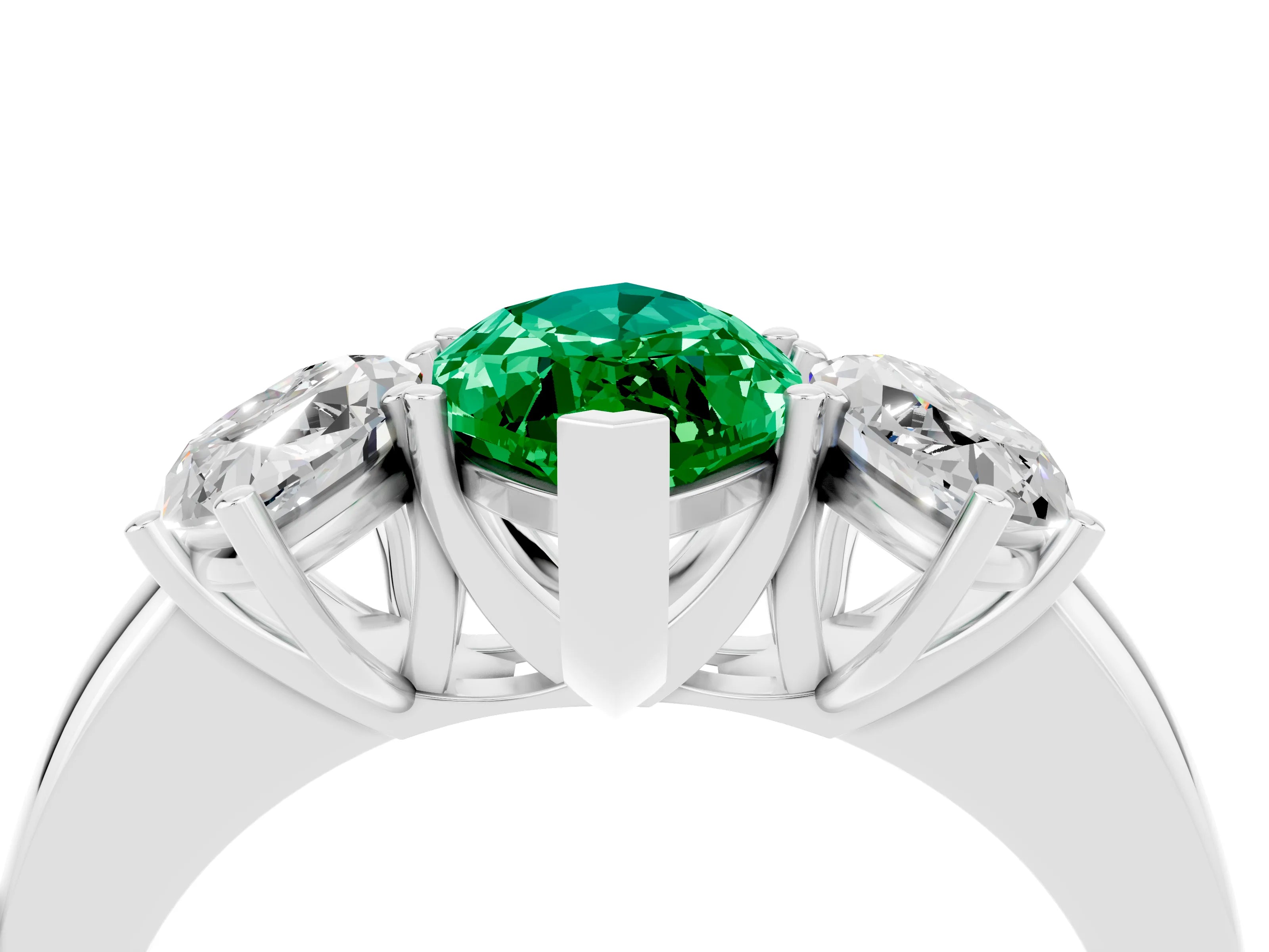 White gold Marquise Cut Emerald Three-Stone Ring with Four-Prong Setting and Classic Band_4