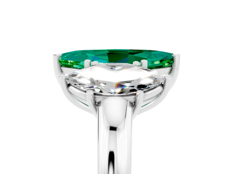 White gold Marquise Cut Emerald Three-Stone Ring with Four-Prong Setting and Classic Band_5