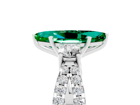 White gold Marquise Cut Emerald Three-Stone Ring with Pavé Split Shank and Four-Prong Setting_17