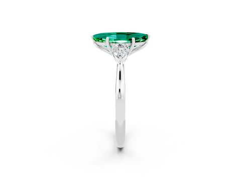 White gold Marquise Cut Emerald Three-Stone Ring with Pear Side Stones and Four-Prong Setting_14