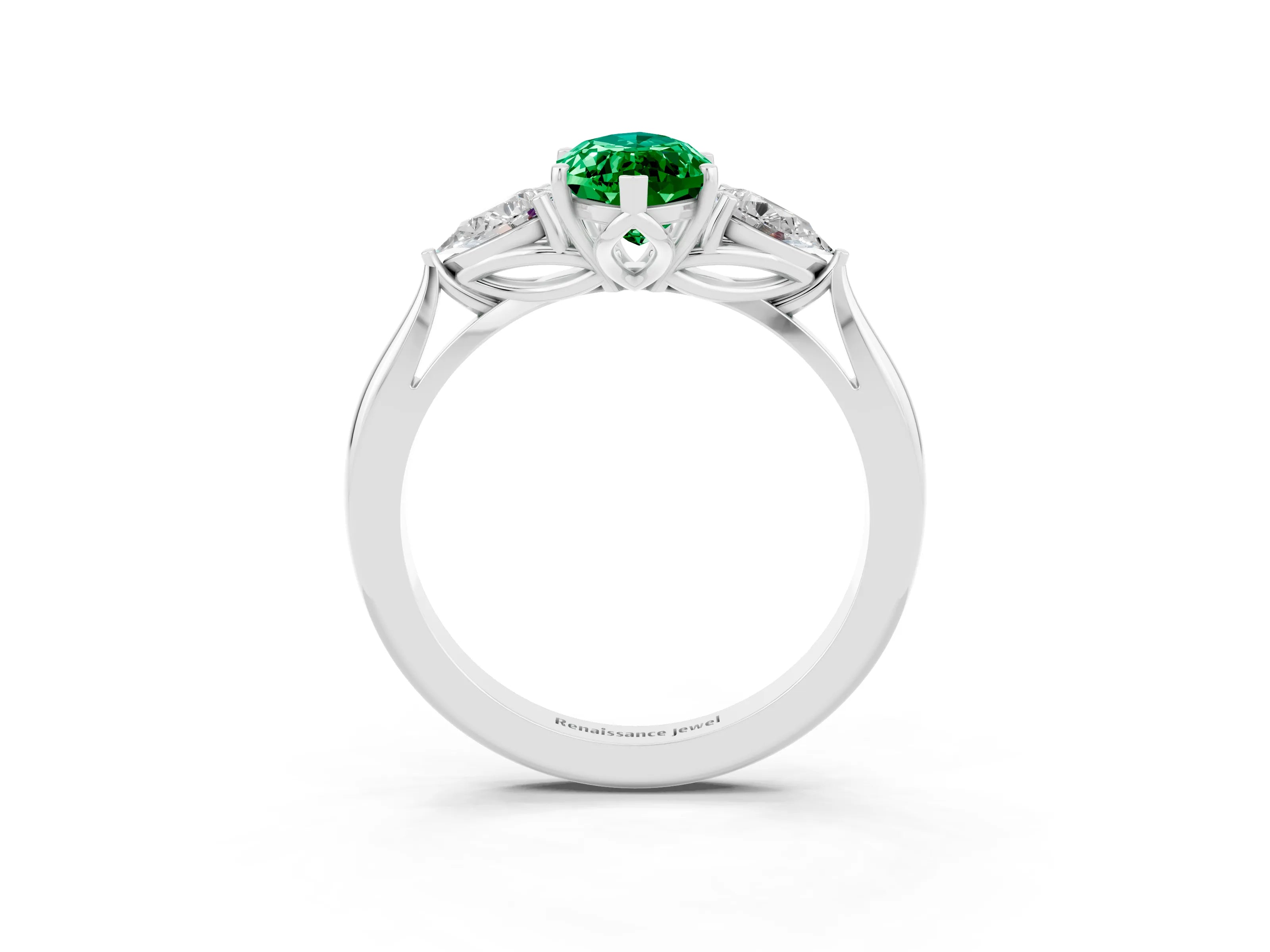White gold Marquise Cut Emerald Three-Stone Ring with Pear Side Stones and Four-Prong Setting_15