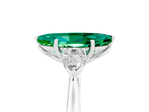 White gold Marquise Cut Emerald Three-Stone Ring with Pear Side Stones and Four-Prong Setting_17