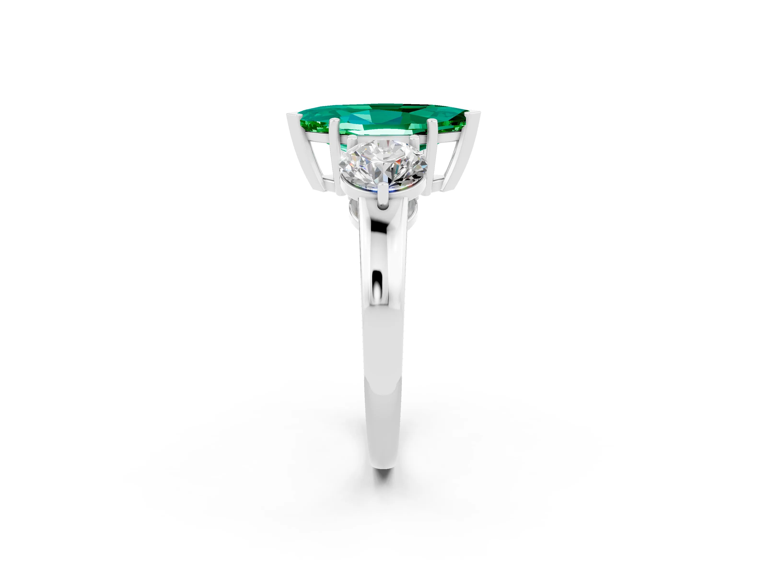 White gold Marquise Cut Emerald Three-Stone Ring with Prong Setting and Classic Band_2