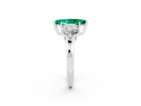 White gold Marquise Cut Emerald Three-Stone Ring with Prong Setting and Classic Band_2