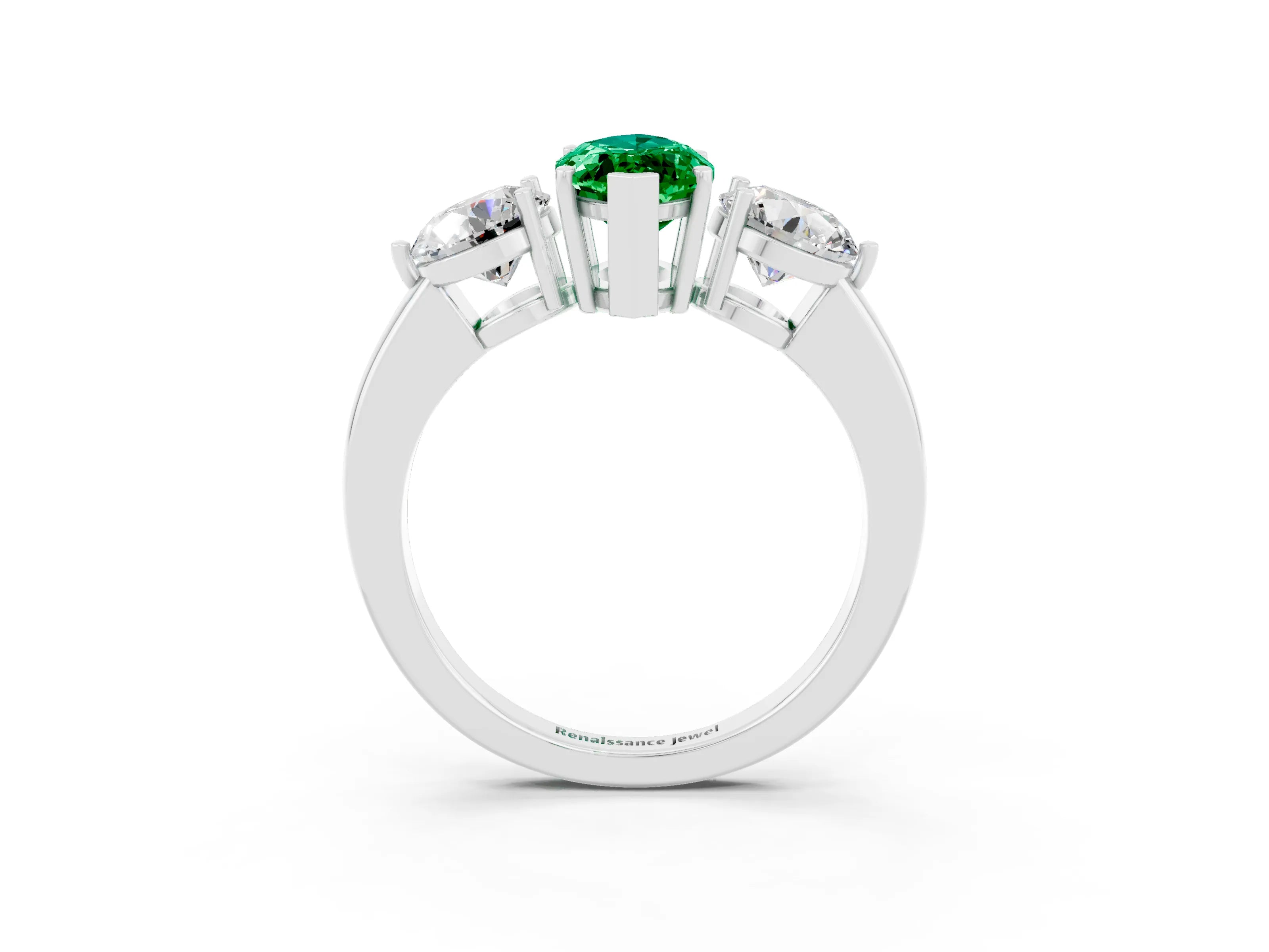 White gold Marquise Cut Emerald Three-Stone Ring with Prong Setting and Classic Band_3
