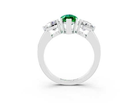 White gold Marquise Cut Emerald Three-Stone Ring with Prong Setting and Classic Band_3