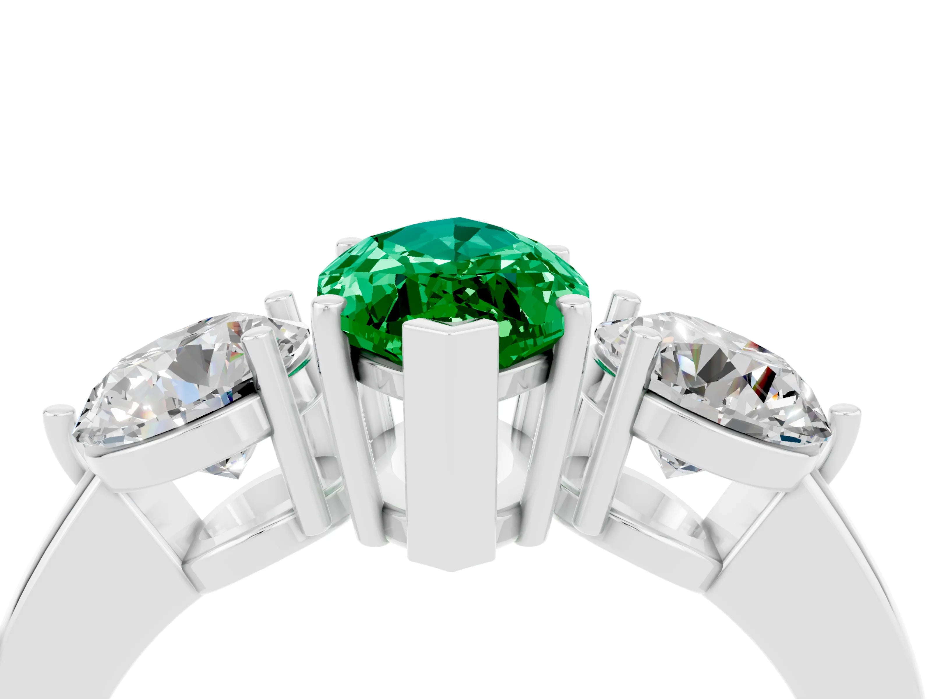 White gold Marquise Cut Emerald Three-Stone Ring with Prong Setting and Classic Band_4