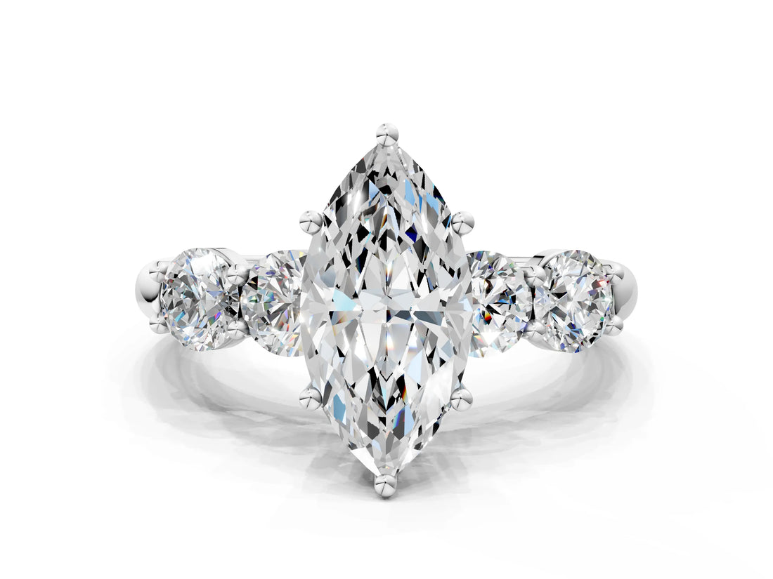 White gold Marquise Cut Five-Stone Prong Set Diamond Ring with Classic Band_68